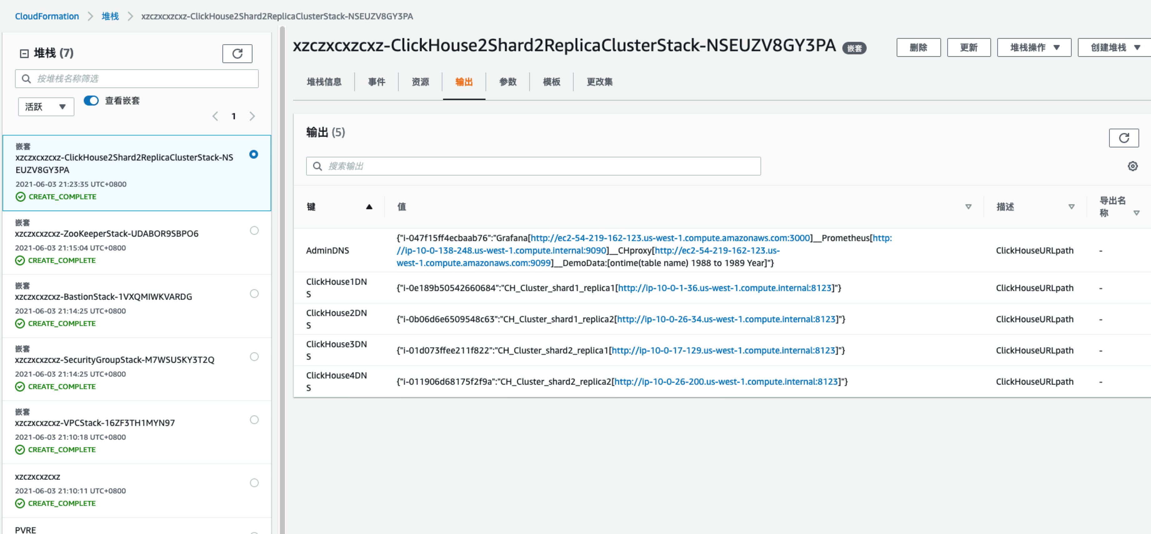 cloudformation Console output
